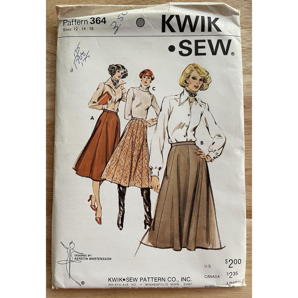 Kwik Sew 364 Flared Gored Skirt Misses Size 12 14 16 Vintage Sewing Pattern UC
